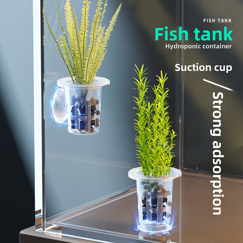 Aquarium Plants Live - กระถางปลูกพืชแบบไฮโดรโปนิกส์ใส 10 ชิ้น พร้อมฐานดูดติดผนัง สำหรับปลูกหญ้าในน้ำ กระถางปลูกต้นไม้ในตู้ปลา