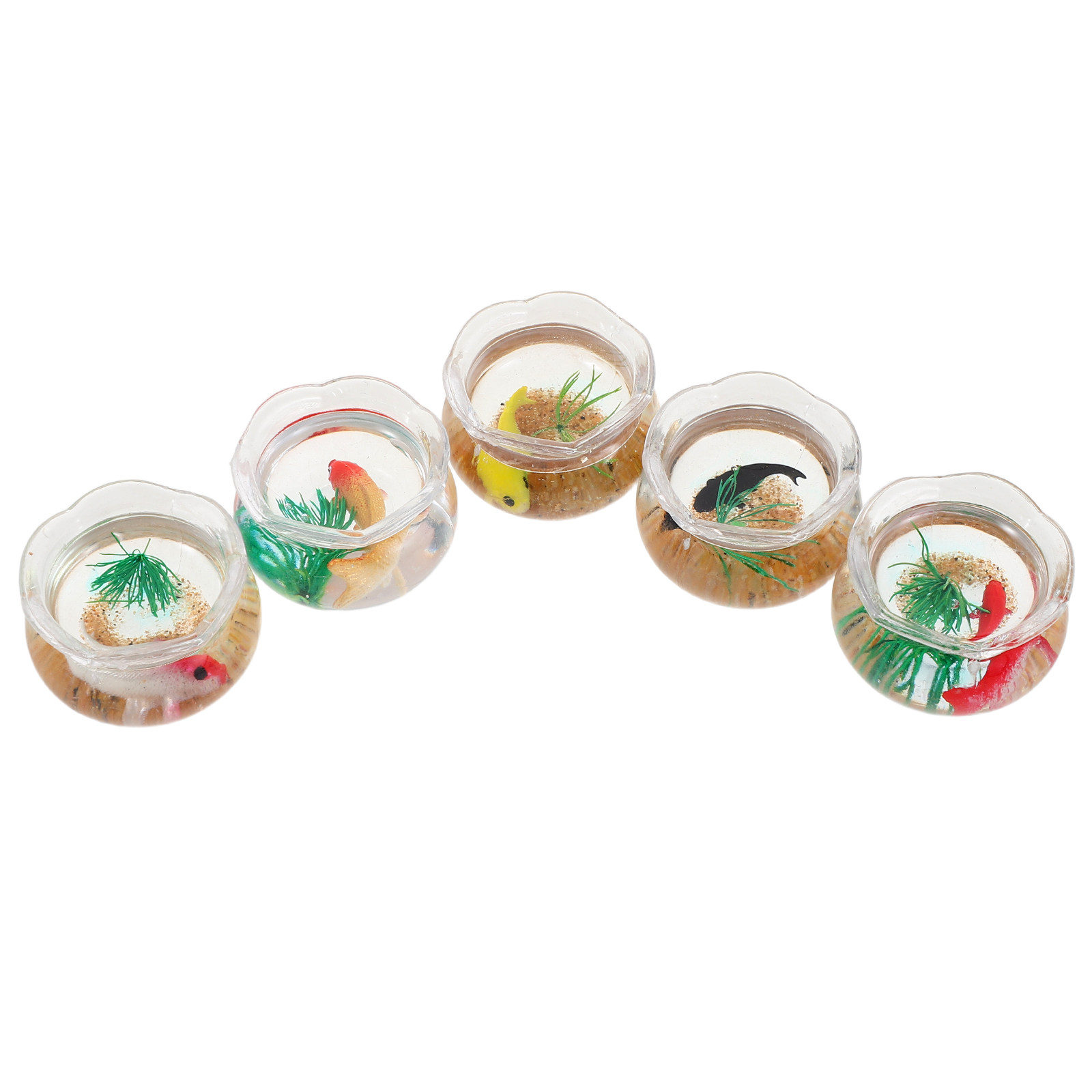 Planted Tank - ชุดตู้ปลาคาร์ปจิ๋ว 5 ชิ้น – ตู้ปลาพลาสติกจำลองสำหรับตั้งโต๊ะ พร้อมต้นไม้ปลอม